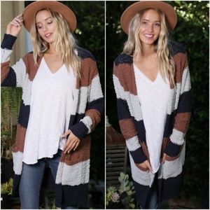 Cozy Color Block Open Front Popcorn Cardigan